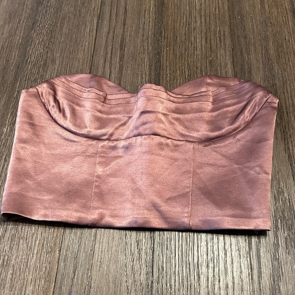 Zara Satin Bandeau Strapless Corset Top Metalic brown champagne color - Picture 4 of 8